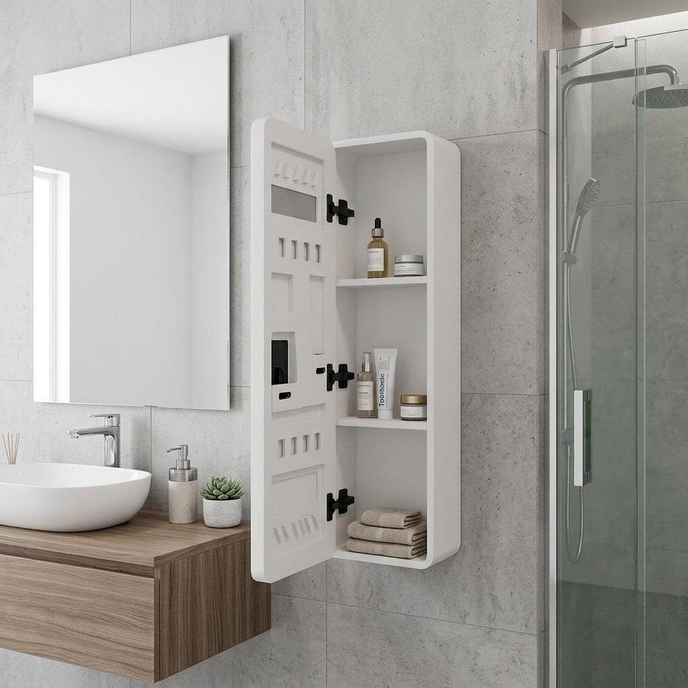 5" White Glass Wall Mounted No Textural Detailing Single Door Medicine Cabinet