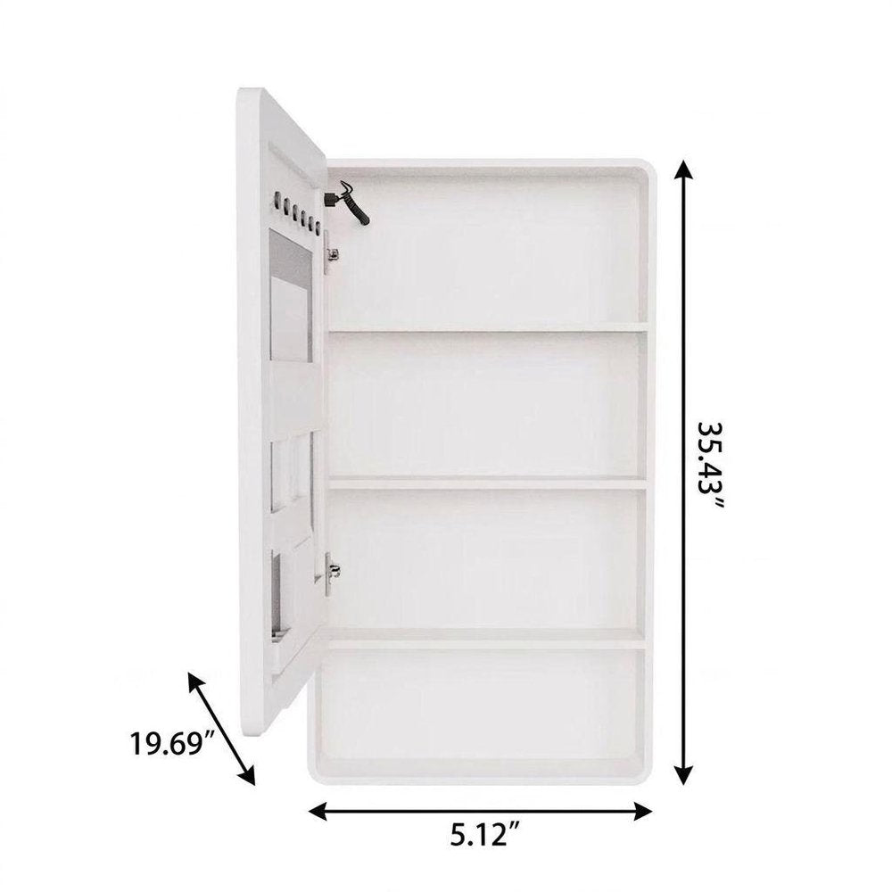 5" White Glass Wall Mounted No Textural Detailing Single Door Medicine Cabinet
