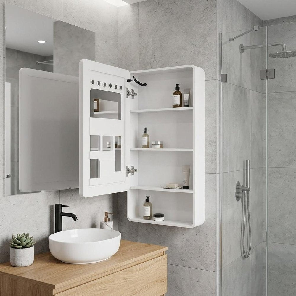 5" White Glass Wall Mounted No Textural Detailing Single Door Medicine Cabinet