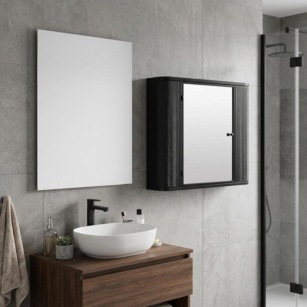 27" Black Steel Wall Mounted No Textural Detailing Single Door Medicine Cabinet