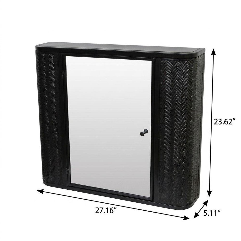 27" Black Steel Wall Mounted No Textural Detailing Single Door Medicine Cabinet
