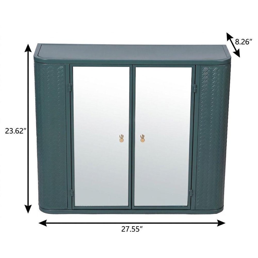 28" Green Steel Wall Mounted No Textural Detailing Double Door Medicine Cabinet