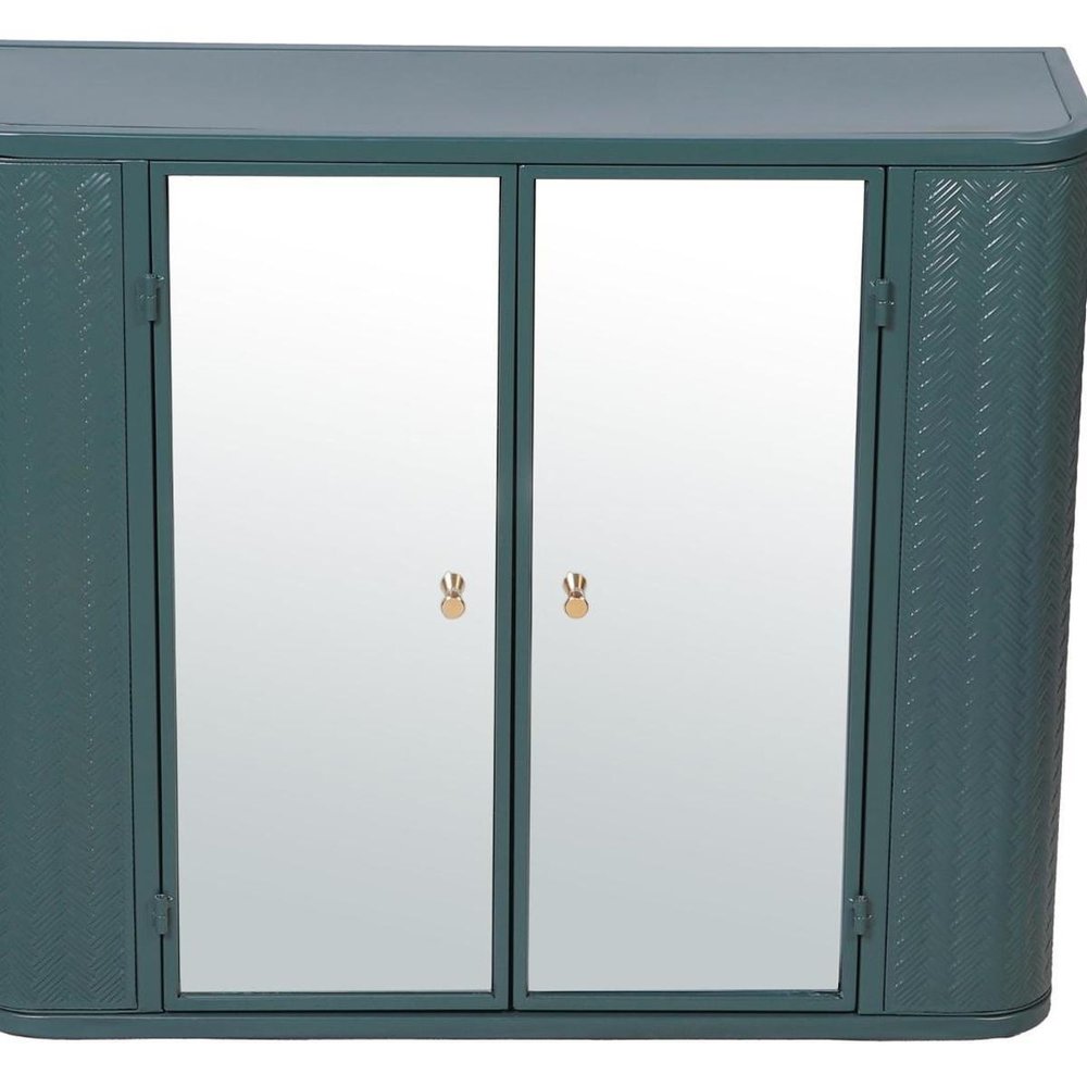 28" Green Steel Wall Mounted No Textural Detailing Double Door Medicine Cabinet