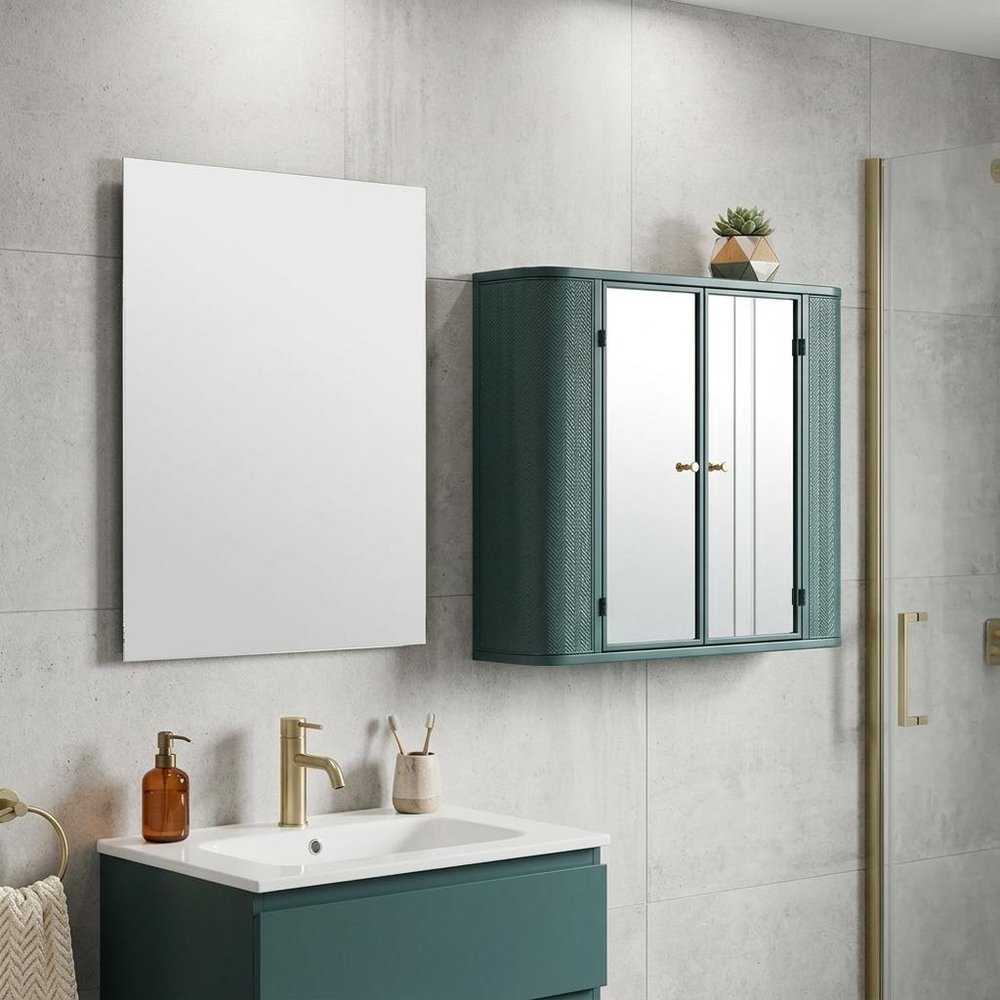 28" Green Steel Wall Mounted No Textural Detailing Double Door Medicine Cabinet