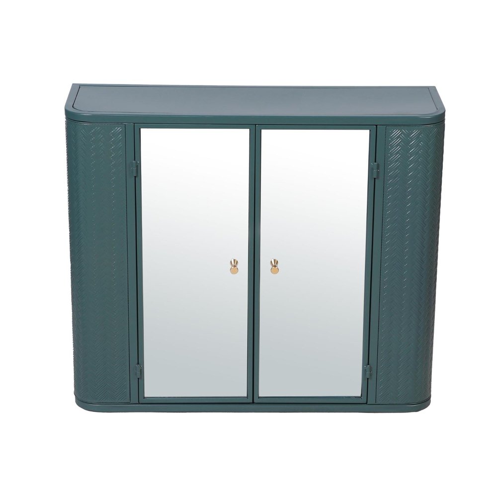 28" Green Steel Wall Mounted No Textural Detailing Double Door Medicine Cabinet