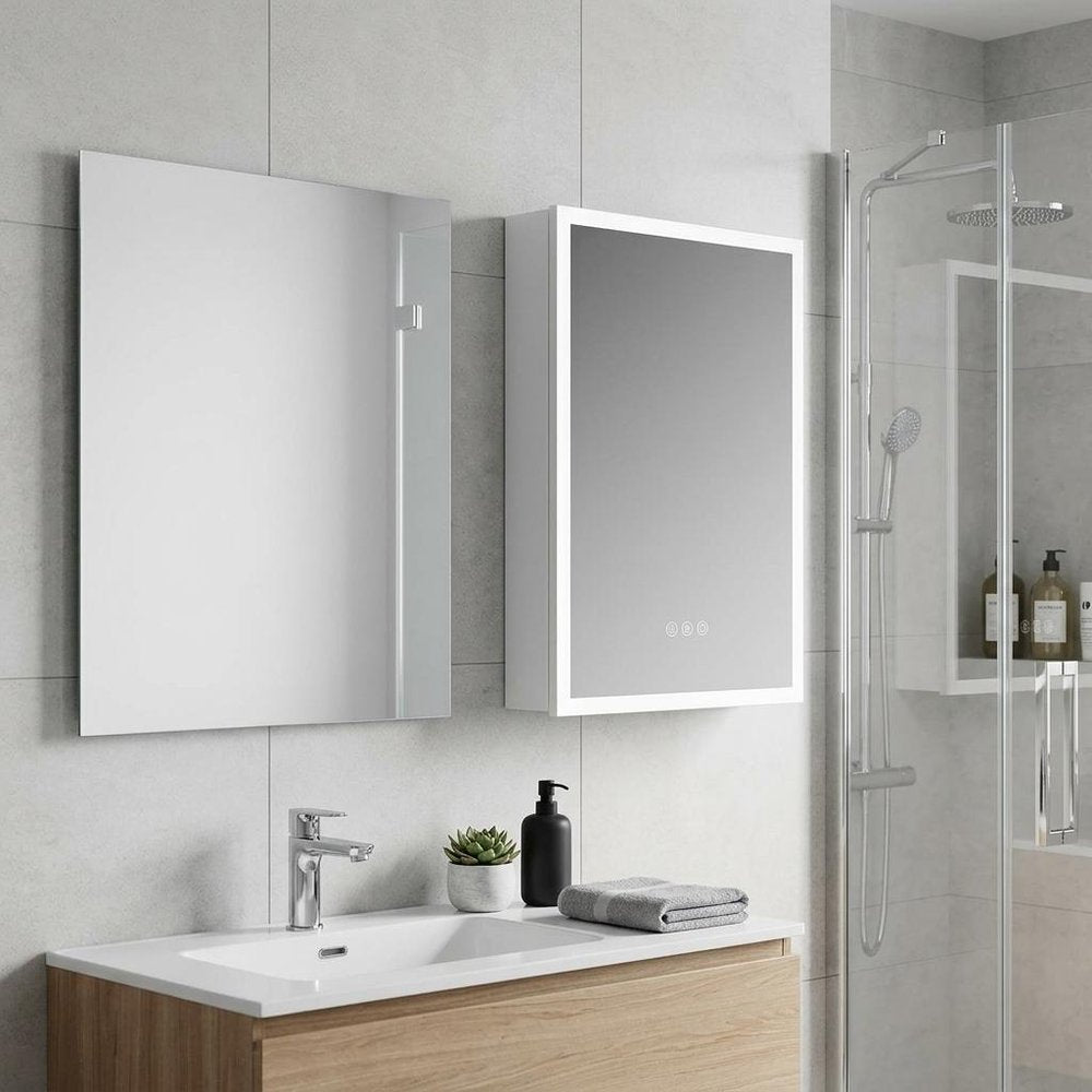 20" Silver Glass Wall Mounted No Textural Detailing Single Door Medicine Cabinet