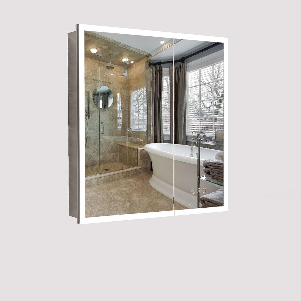 30" Silver Glass Wall Mounted No Textural Detailing Double Door Medicine Cabinet