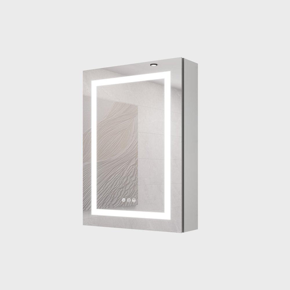 20" Silver Glass Wall Mounted No Textural Detailing Single Door Medicine Cabinet