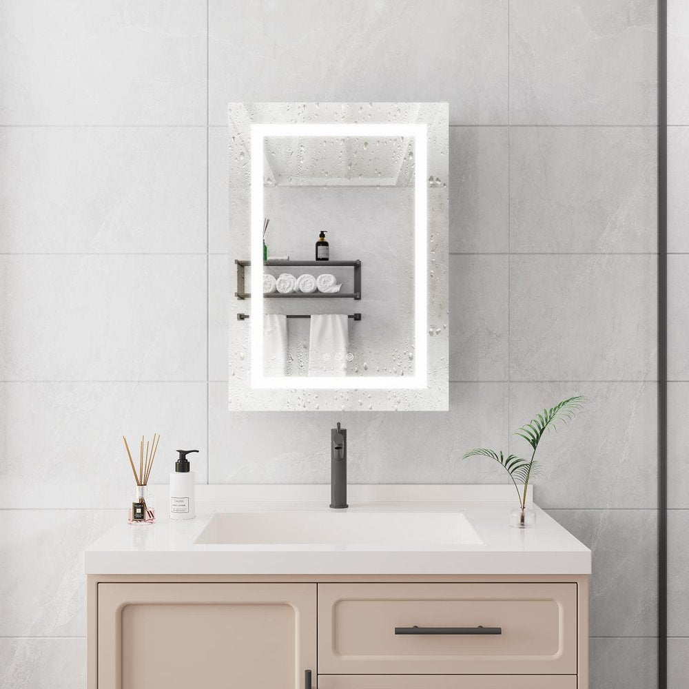 20" Silver Glass Wall Mounted No Textural Detailing Single Door Medicine Cabinet
