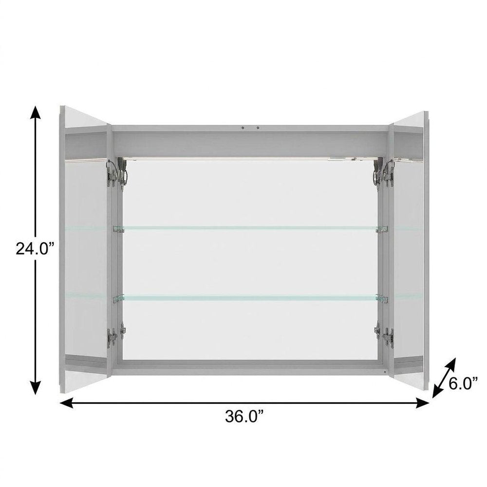 36" Silver Glass Wall Mounted No Textural Detailing Double Door Medicine Cabinet