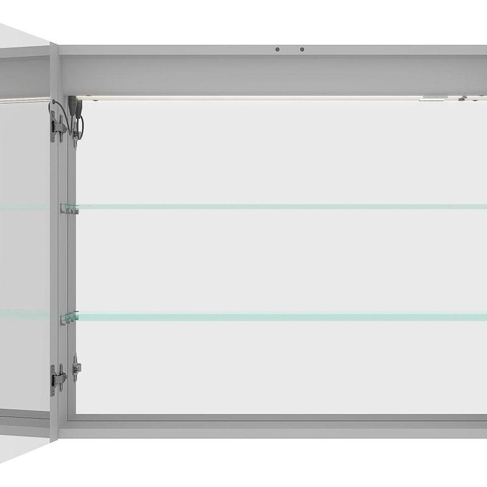 36" Silver Glass Wall Mounted No Textural Detailing Double Door Medicine Cabinet