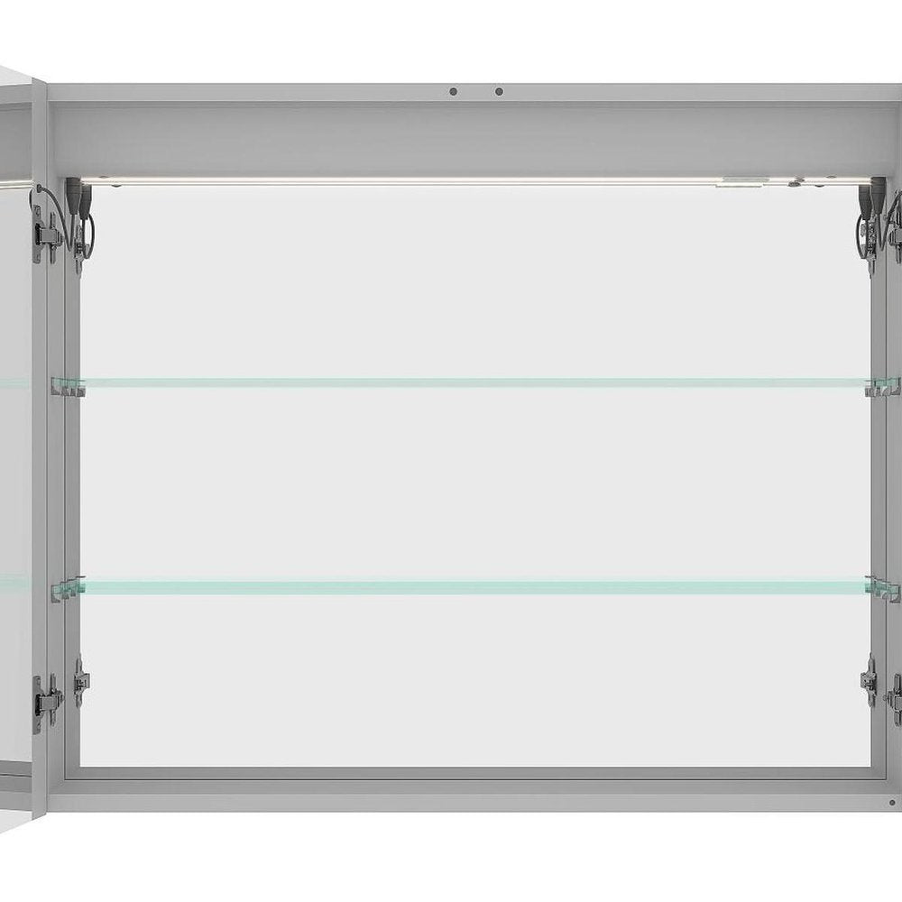 36" Silver Glass Wall Mounted No Textural Detailing Double Door Medicine Cabinet