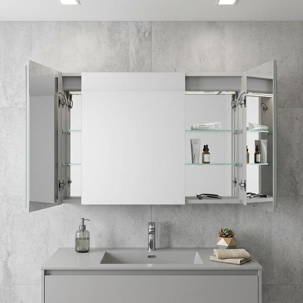 36" Silver Glass Wall Mounted No Textural Detailing Double Door Medicine Cabinet