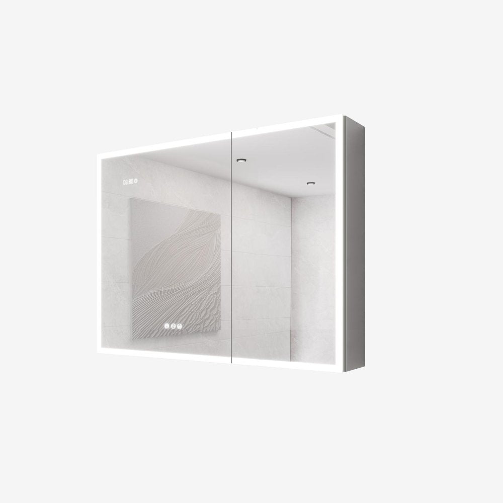 36" Silver Glass Wall Mounted No Textural Detailing Double Door Medicine Cabinet