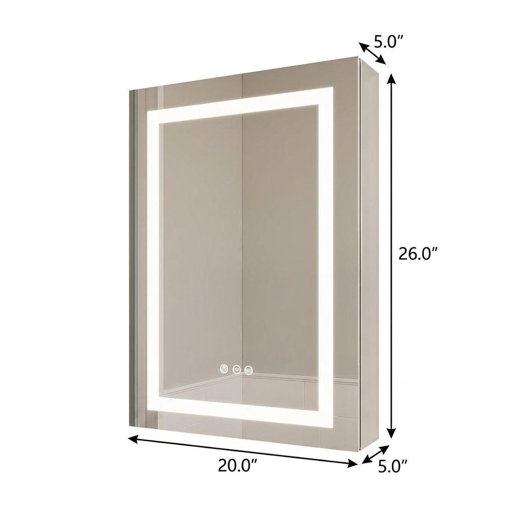 20" Silver Glass Wall Mounted No Textural Detailing Double Door Medicine Cabinet