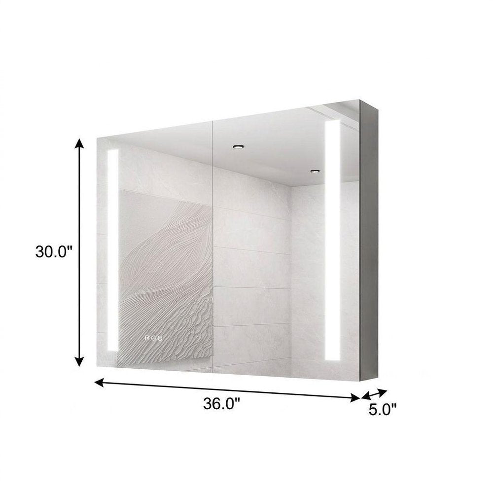 36" Silver Glass Wall Mounted No Textural Detailing Double Door Medicine Cabinet