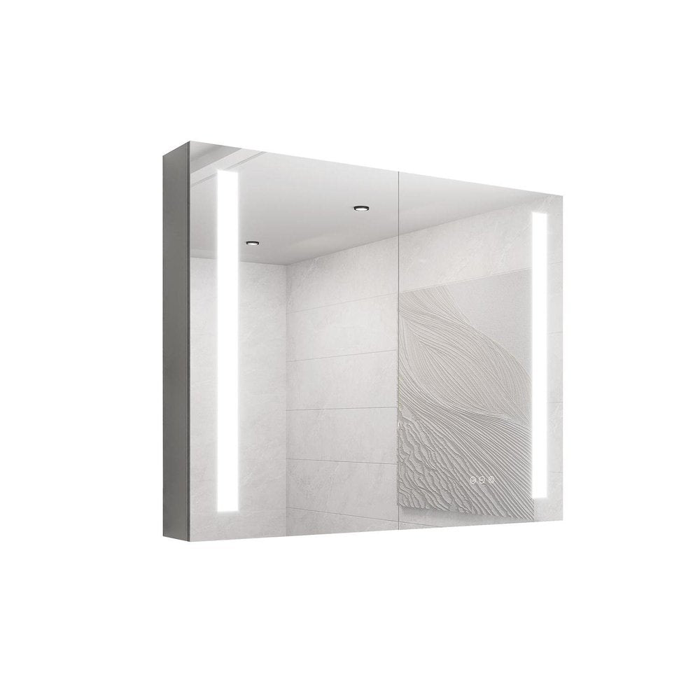 36" Silver Glass Wall Mounted No Textural Detailing Double Door Medicine Cabinet