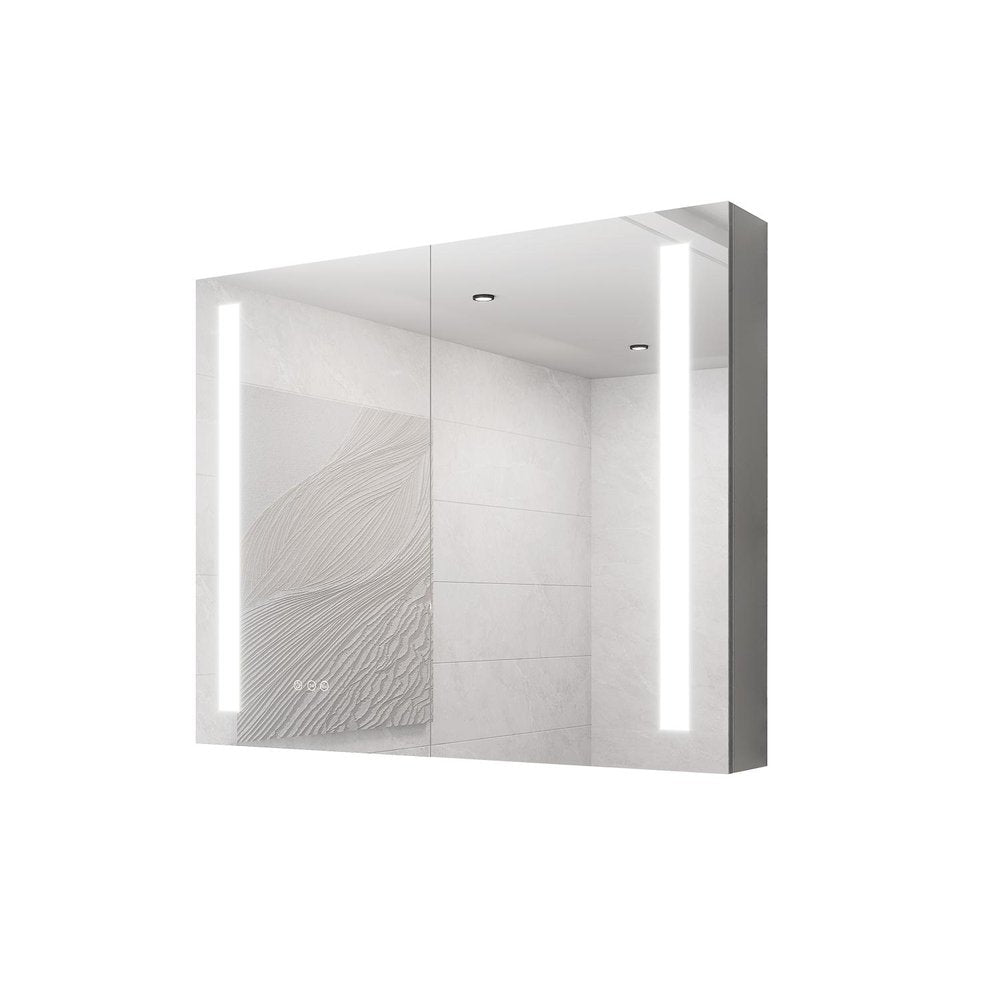36" Silver Glass Wall Mounted No Textural Detailing Double Door Medicine Cabinet