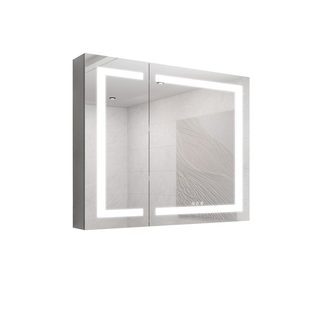 36" Silver Glass Wall Mounted No Textural Detailing Double Door Medicine Cabinet