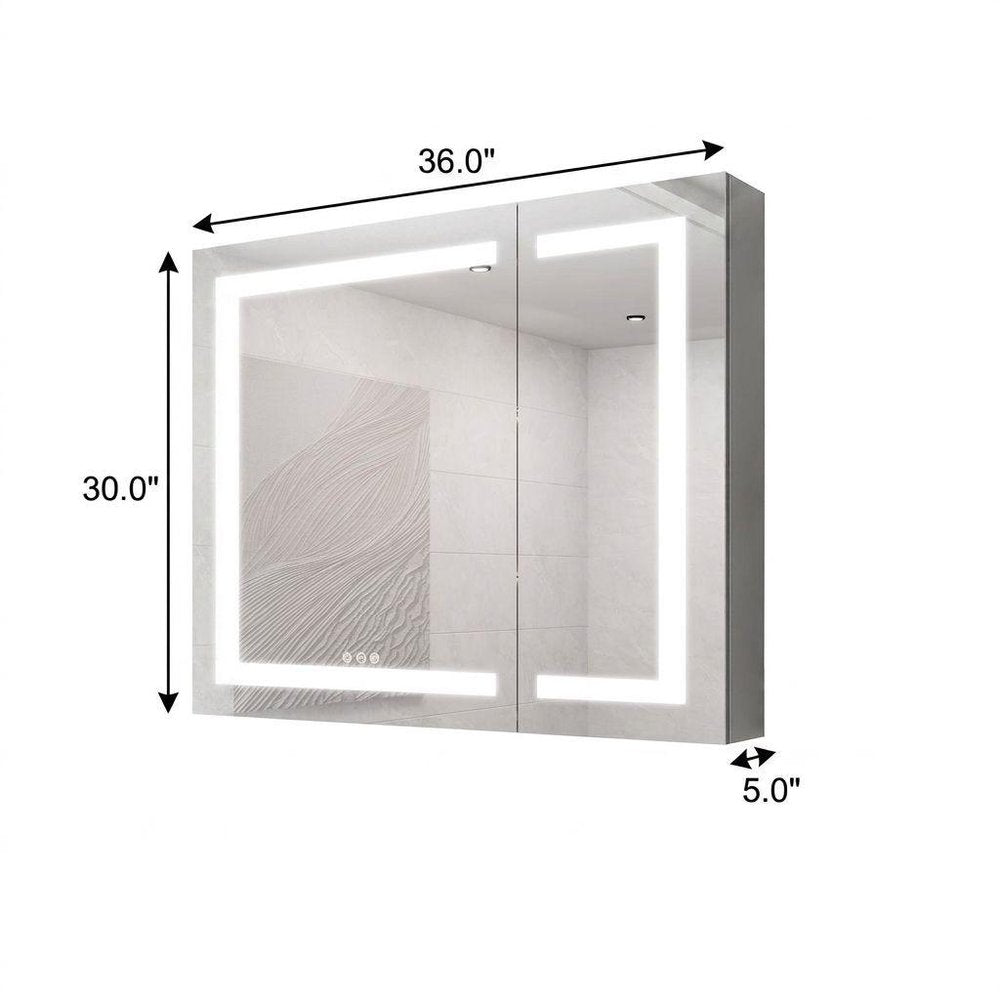 36" Silver Glass Wall Mounted No Textural Detailing Double Door Medicine Cabinet