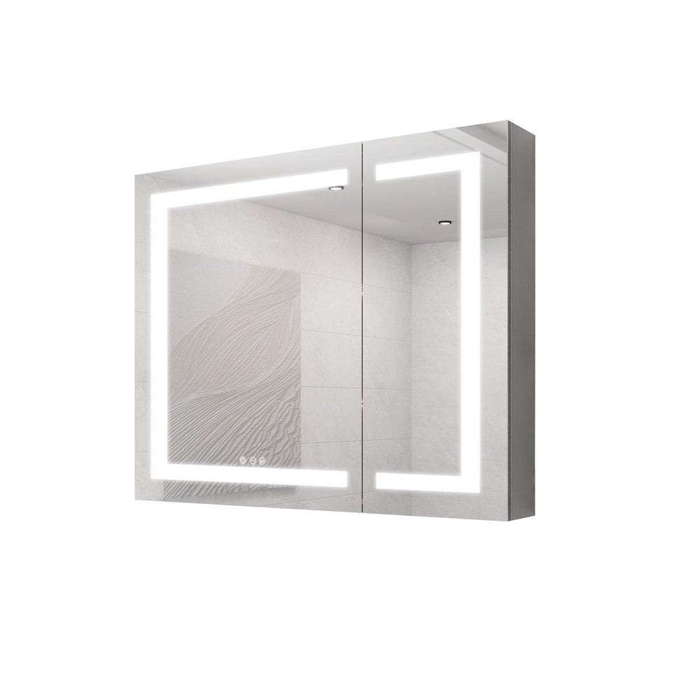 36" Silver Glass Wall Mounted No Textural Detailing Double Door Medicine Cabinet