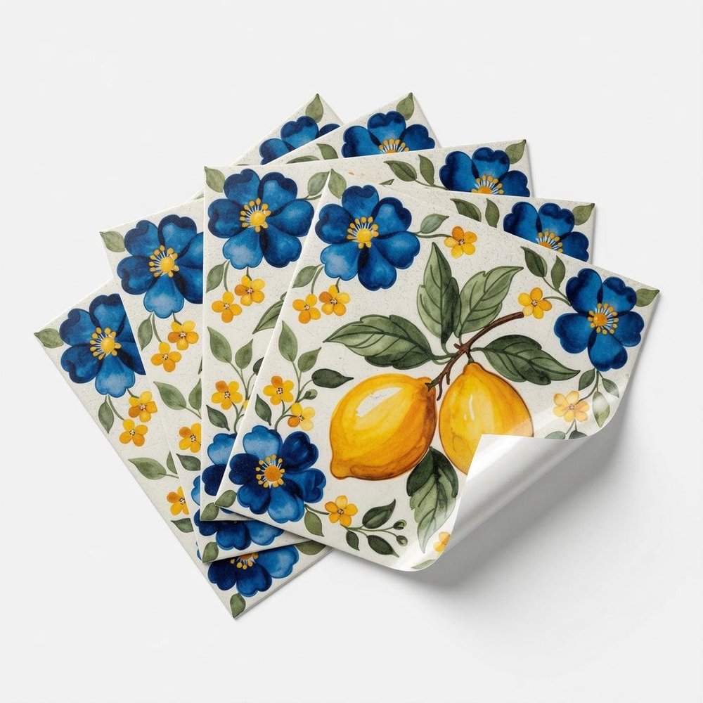 4" x 4" Yellow Vinyl Arabesque Peel And Stick Removable Tiles