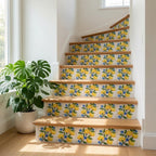 4" x 4" Yellow Vinyl Arabesque Peel And Stick Removable Tiles