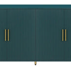 60" Teal Blue Wood Ribbed Texture Sideboard With Two Doors
