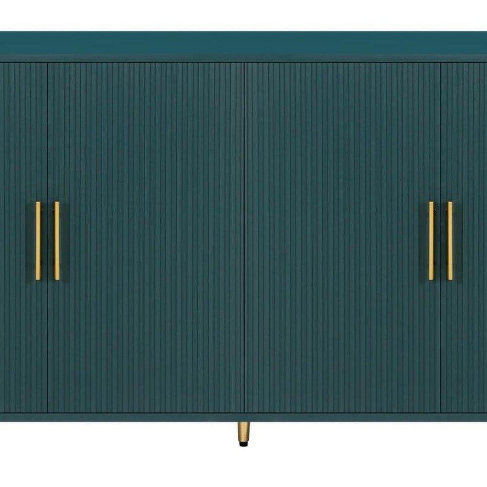 60" Teal Blue Wood Ribbed Texture Sideboard With Two Doors