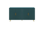 60" Teal Blue Wood Ribbed Texture Sideboard With Two Doors