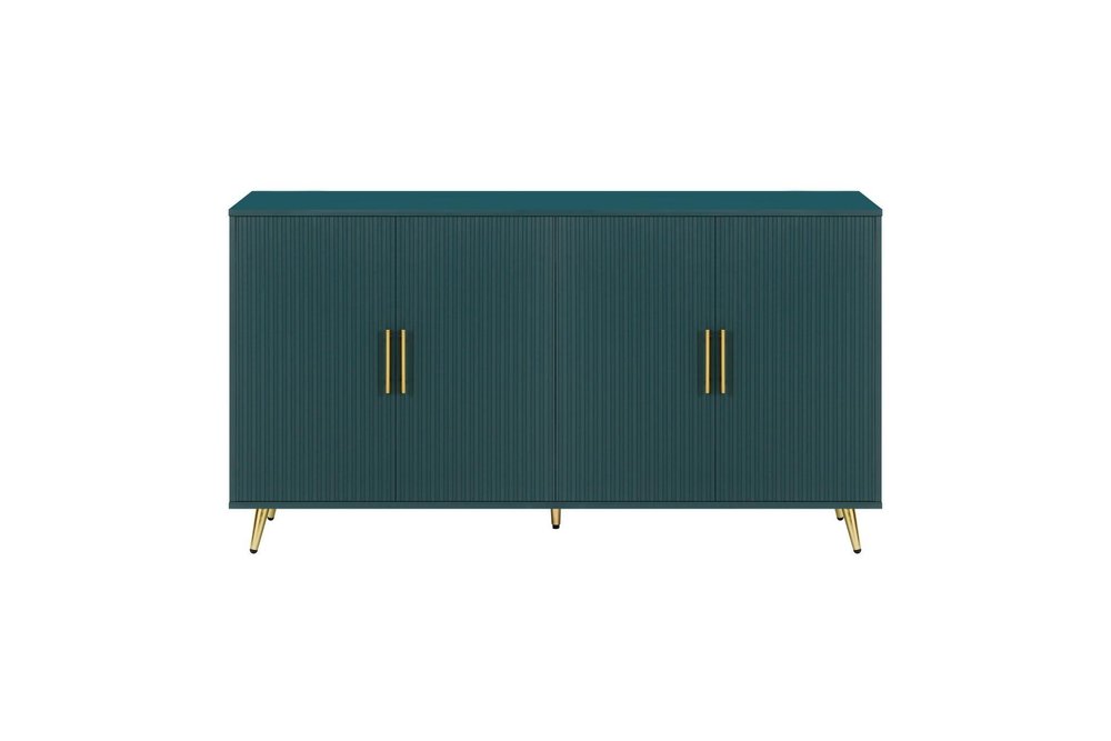 60" Teal Blue Wood Ribbed Texture Sideboard With Two Doors