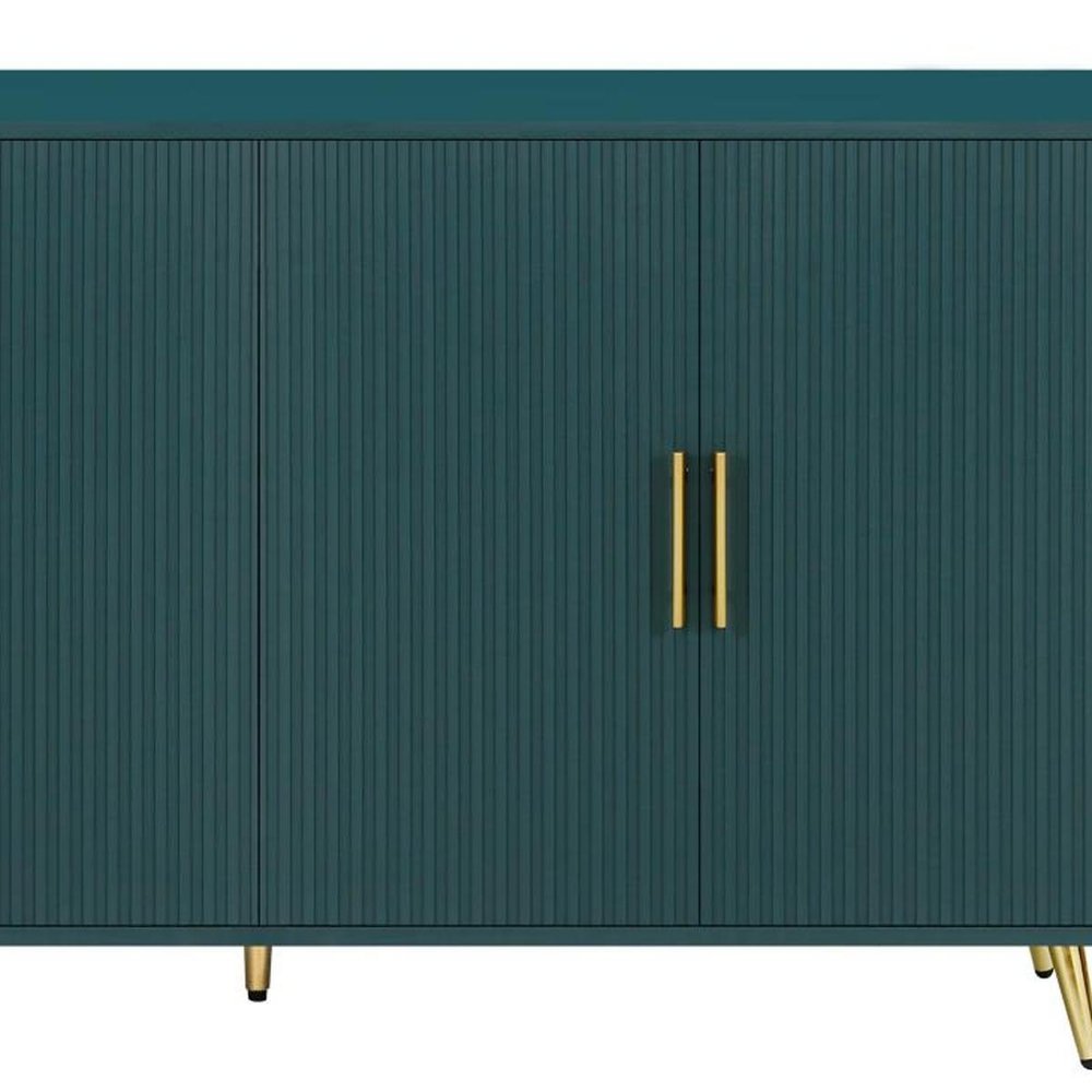 60" Teal Blue Wood Ribbed Texture Sideboard With Two Doors