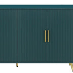60" Teal Blue Wood Ribbed Texture Sideboard With Two Doors