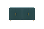60" Teal Blue Wood Ribbed Texture Sideboard With Two Doors