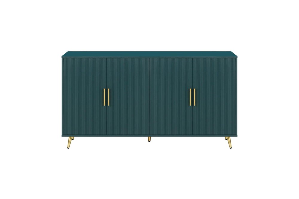 60" Teal Blue Wood Ribbed Texture Sideboard With Two Doors