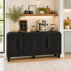 59" Black Distressed Wood Paneled Sideboard With Four Doors