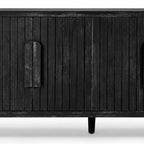 59" Black Distressed Wood Paneled Sideboard With Four Doors