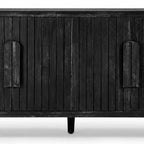 59" Black Distressed Wood Paneled Sideboard With Four Doors