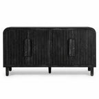 59" Black Distressed Wood Paneled Sideboard With Four Doors
