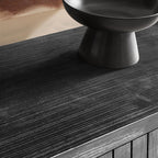 59" Black Distressed Wood Paneled Sideboard With Four Doors