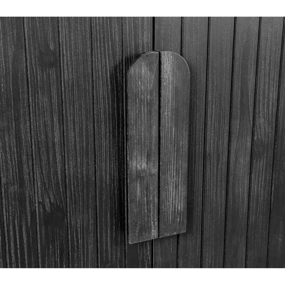 59" Black Distressed Wood Paneled Sideboard With Four Doors