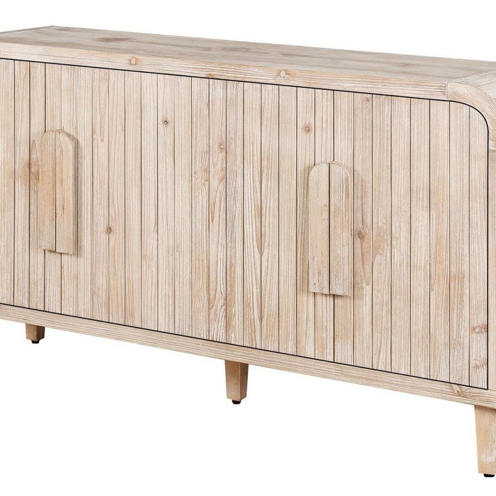 59" Black Distressed Wood Paneled Sideboard With Four Doors