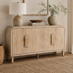 59" Black Distressed Wood Paneled Sideboard With Four Doors