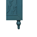 63" Teal Blue Wood Carved Scrollwork Sideboard With Four Doors