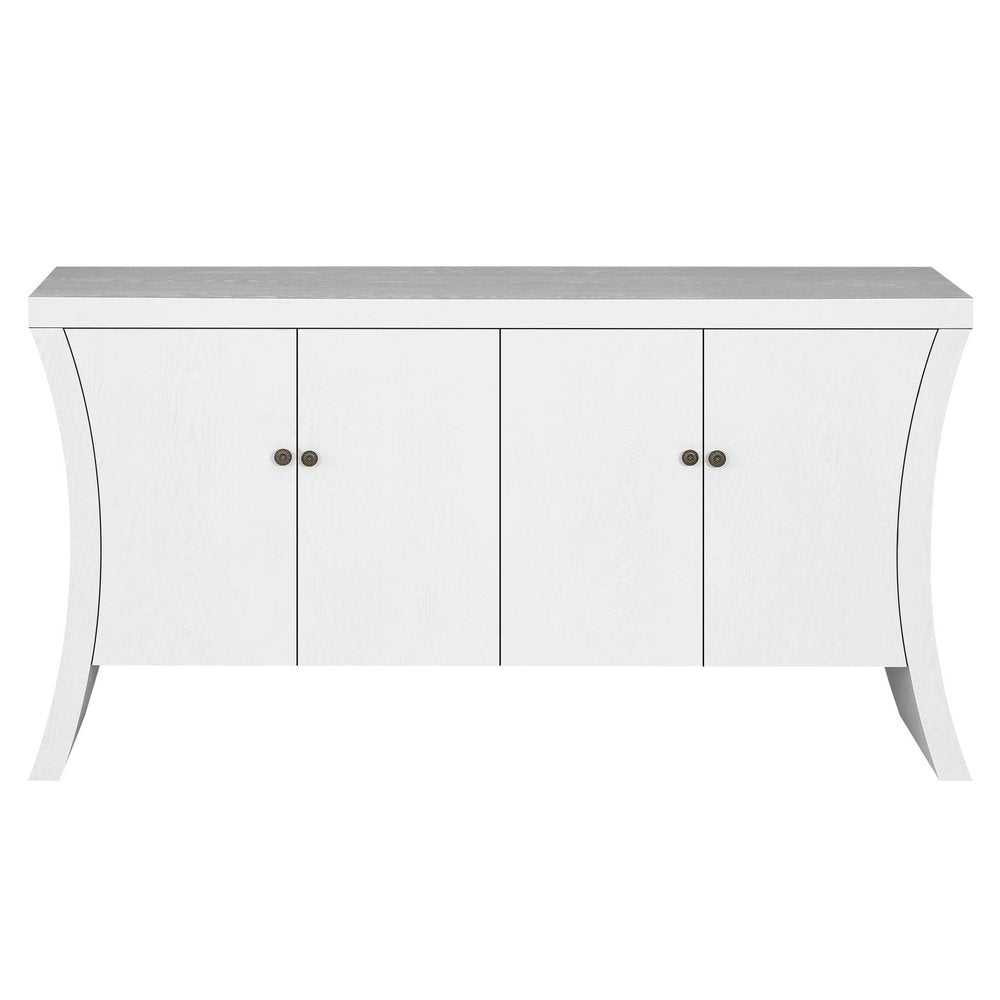 59" White Wood Curved Edge Sideboard With Four Doors