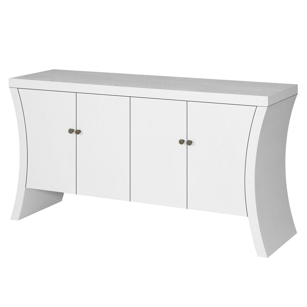59" White Wood Curved Edge Sideboard With Four Doors