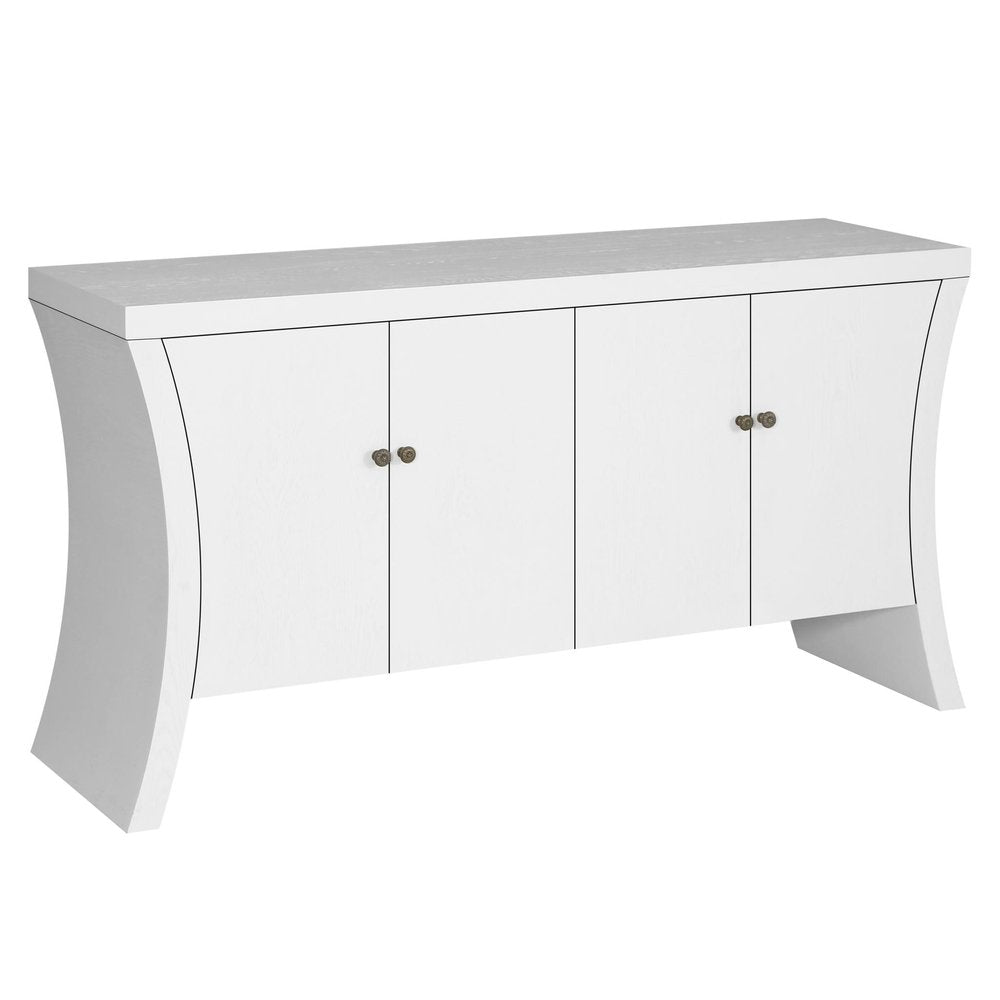 59" White Wood Curved Edge Sideboard With Four Doors