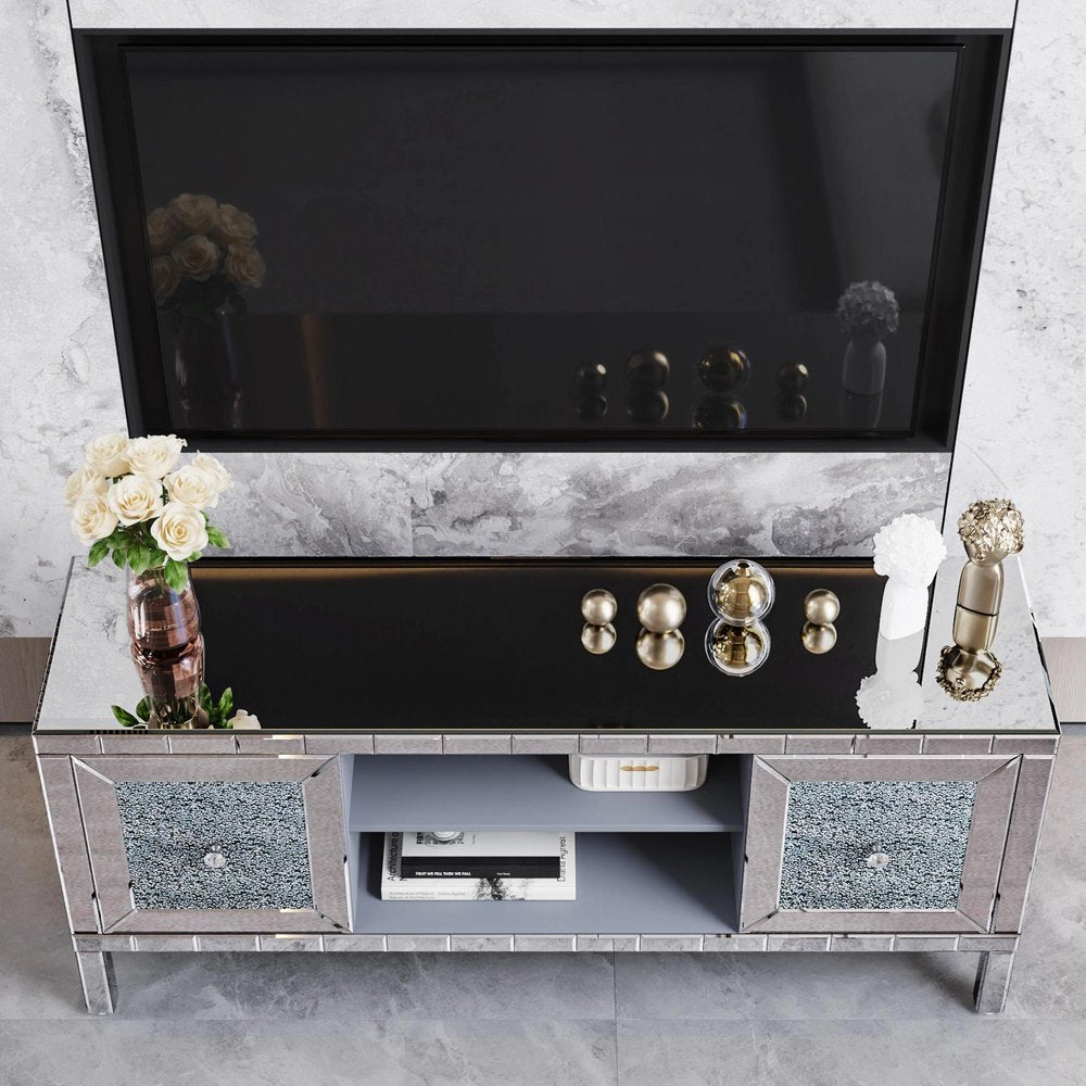 59" Silver Wood Carved Floral Sideboard With Two Doors