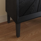 60" Black Wood Carved Floral Sideboard With Two Doors