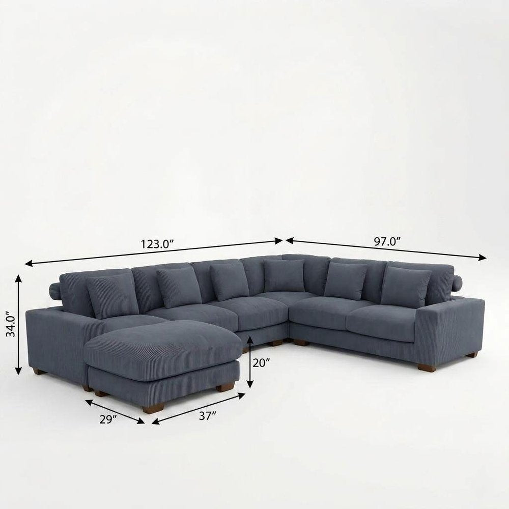 Modular L Shaped Seven Piece Corner Sectional With Ottoman